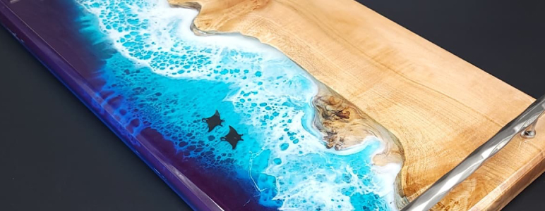 Decorative Wooden Tray Resin Pour Tutorial, Resin Art Tray, Ocean Resin Art