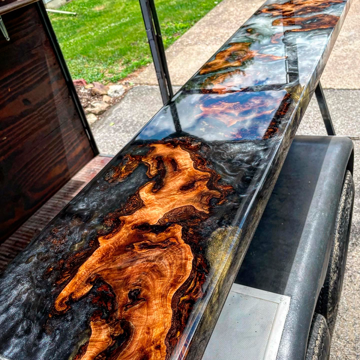 High gloss outdoor epoxy bar top.